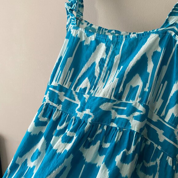 Handmade Plus Size Cotton Blue Pattern Elastic Straps Dress - Picture 15 of 16